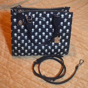 Coach Badlands Crosby Black & White Roses Crossbody Carryall Satchel F34775